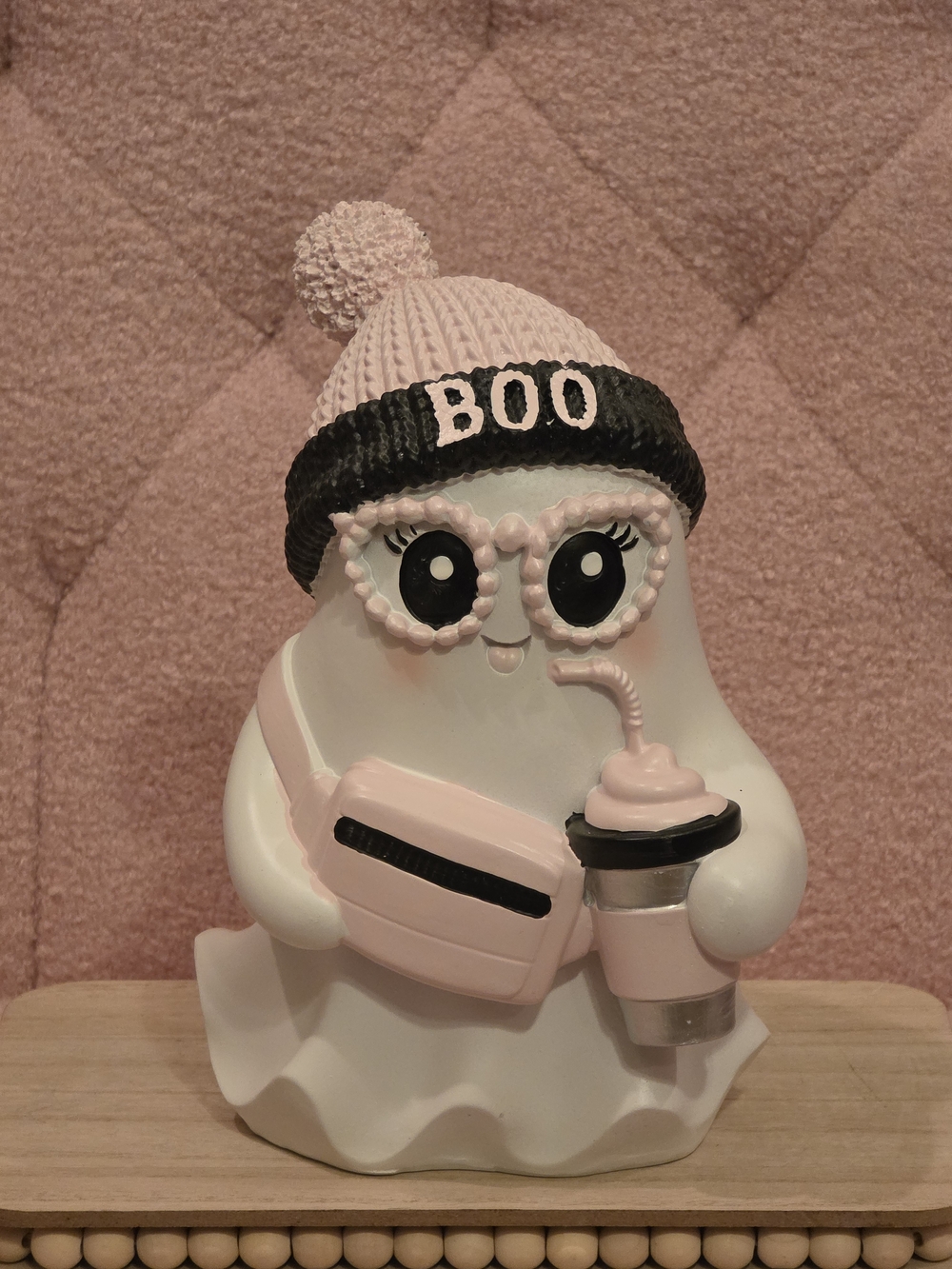 Pink Ghost Figurine Holiday Decor - Cute Boo Beanie Ghost